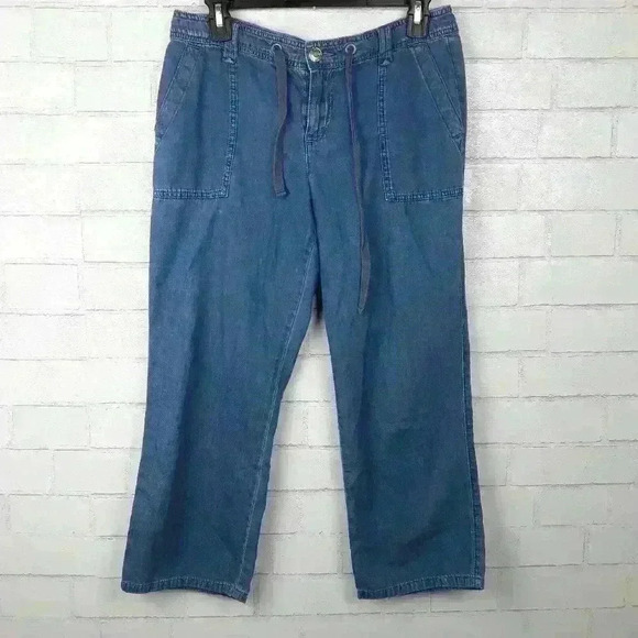 Denim Cropped Capri Drawstring Pants C64 - Picture 1 of 5